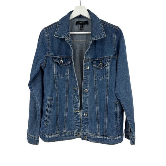 Denim Jacket Medium Forever 21 womens distressed light wash womens - Picture 1 of 6